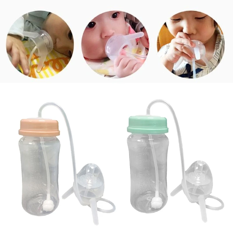 Separate milk bottle Self Feeding Baby Bottle with Long Straw Tube Handless Weaning Bottle Anti-Colic Nursing System