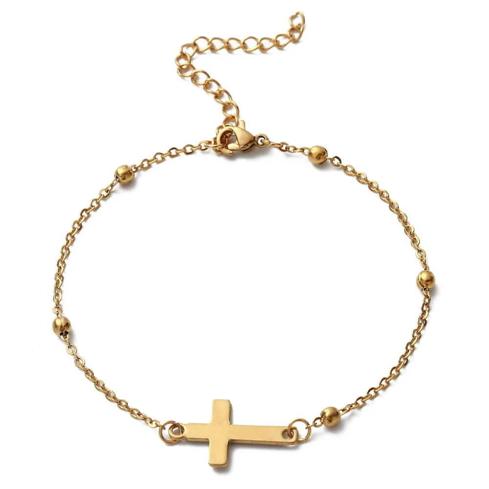 

Kpop Cross Charm Bracelet Homme Gold Silver Color Stainless Steel Chain Bracelets for Women Men Christian Jewelry female 2020