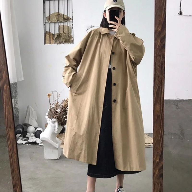 

Женское длинное пальто свободного покроя в Корейском стиле, универсальная Повседневная Верхняя одежда Ins для отдыха, большие размеры, милая...