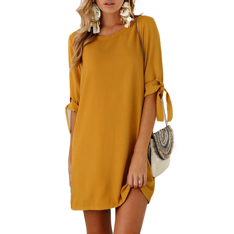 Белое платье рубашка летнее модное элегантное женское с расклешенными рукавами