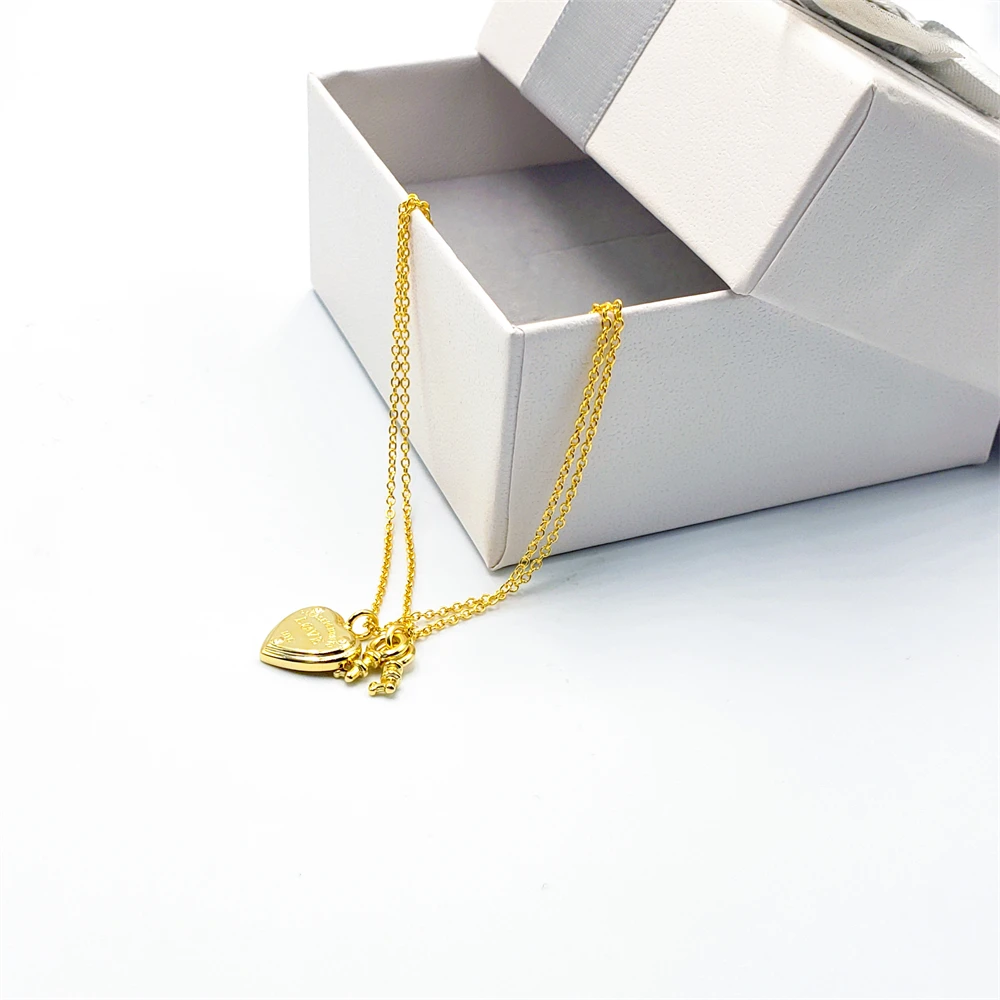 

S925 Sterling Silver Bracelet For Women Heart Shape And Key Golden High Quality Love Anniversary Jewelry Gift