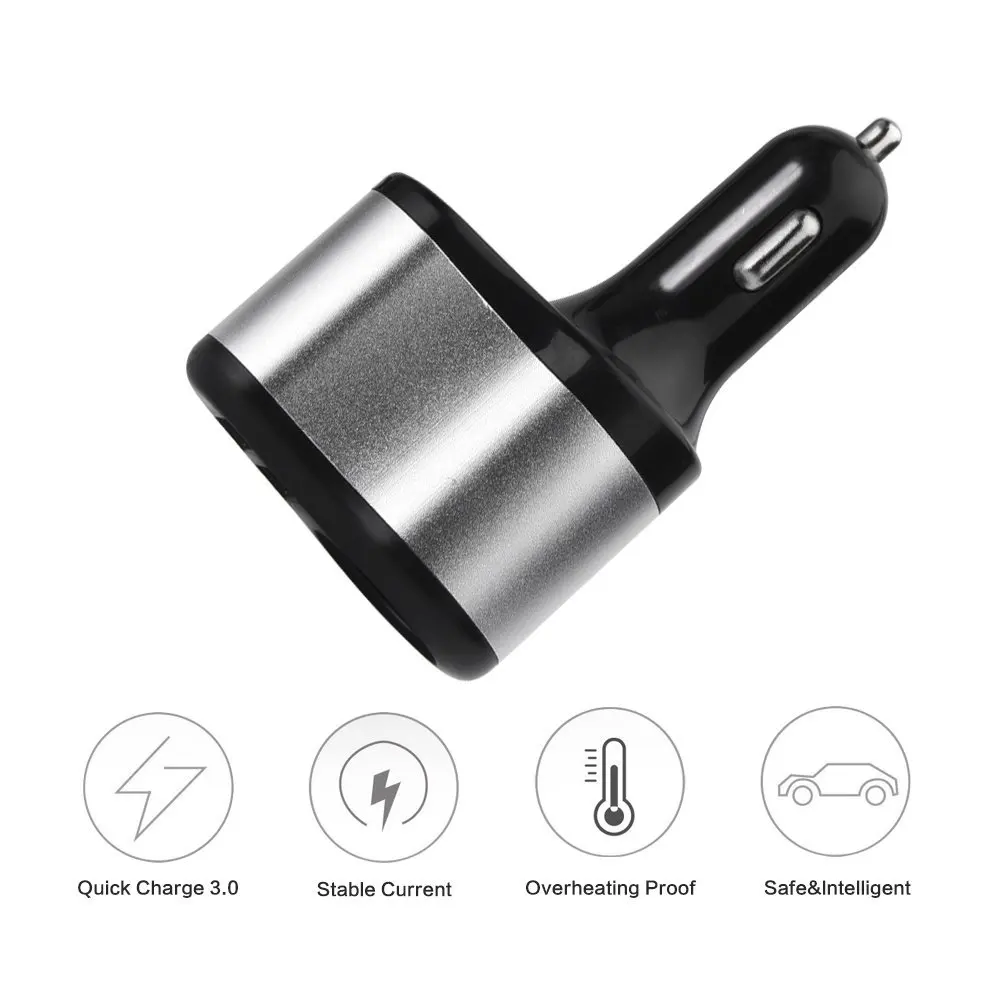 Smart Car Charger Dual USB Ports 3.1A and 1 Socket Cigarette Lighter Splitter Power Adapter 80W for iPhone iPad Android Samsung | Мобильные