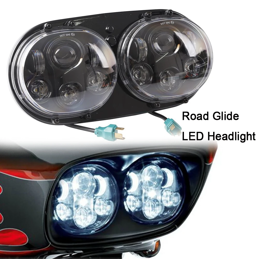 

1pc 90W/High Beam 40W/Low Beam Motorycly Led Headlamp Harley Road Glide LED Double Headlight For Harley-Davidson