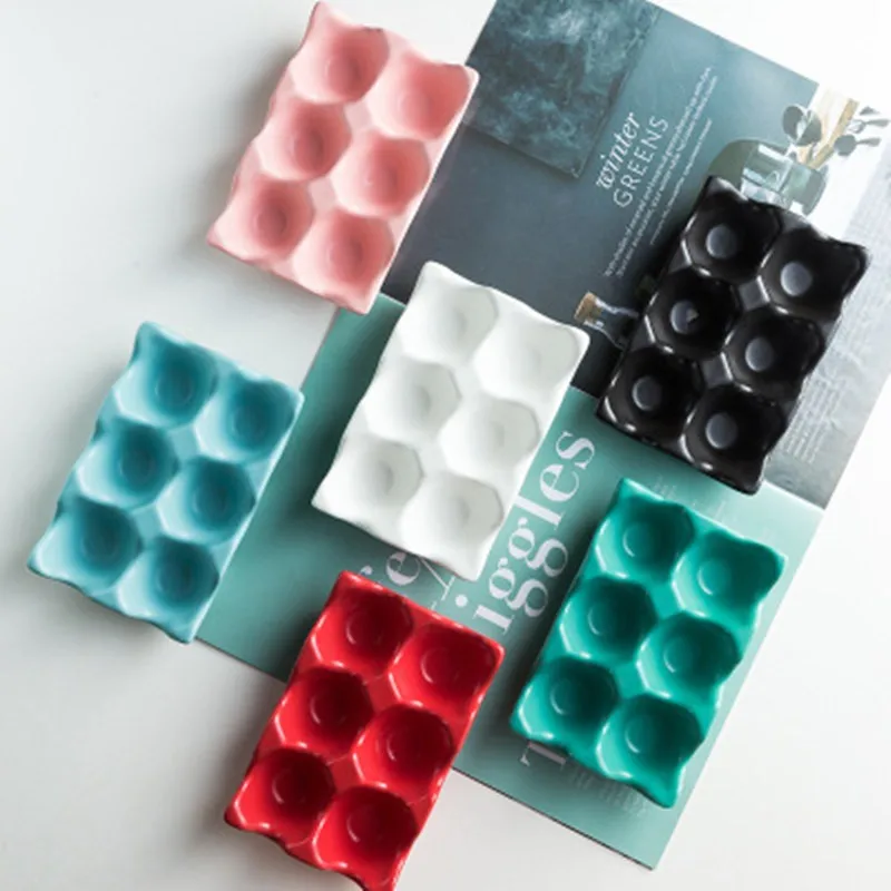 JO LIFE Nordic Color Ceramic Rack Separation Baking Egg Tray Kitchen Storage Box |