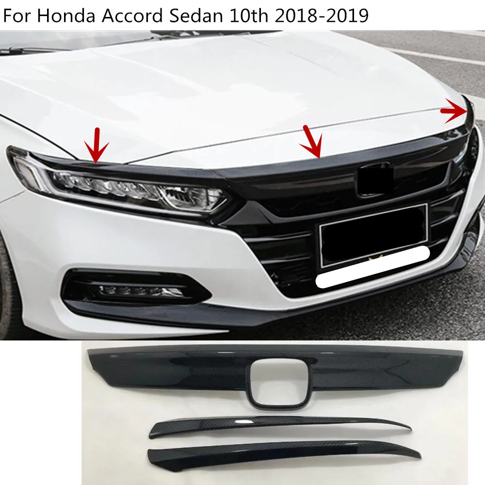 

Car Protect Detector Carbon Fibre Trim Front Up Head Grid Grill Grille Panel 2pcs For Honda Accord Sedan 10th 2018 2019 2020