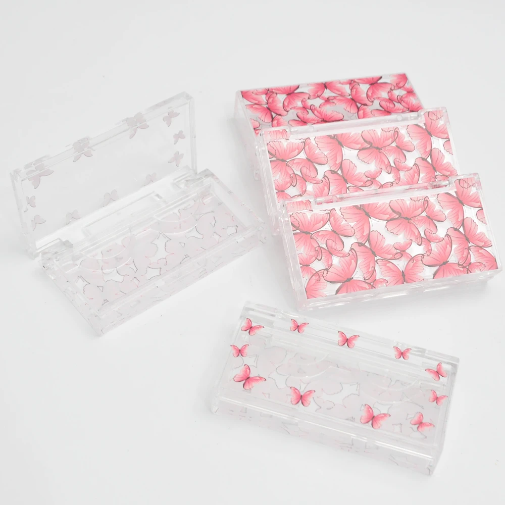 

Wholesale False Eyelash Packaging Pink Butterfly Plastic Flip Box Lash Boxes Custom Logo Faux Cils 25mm Mink Eyelashes Case Bulk