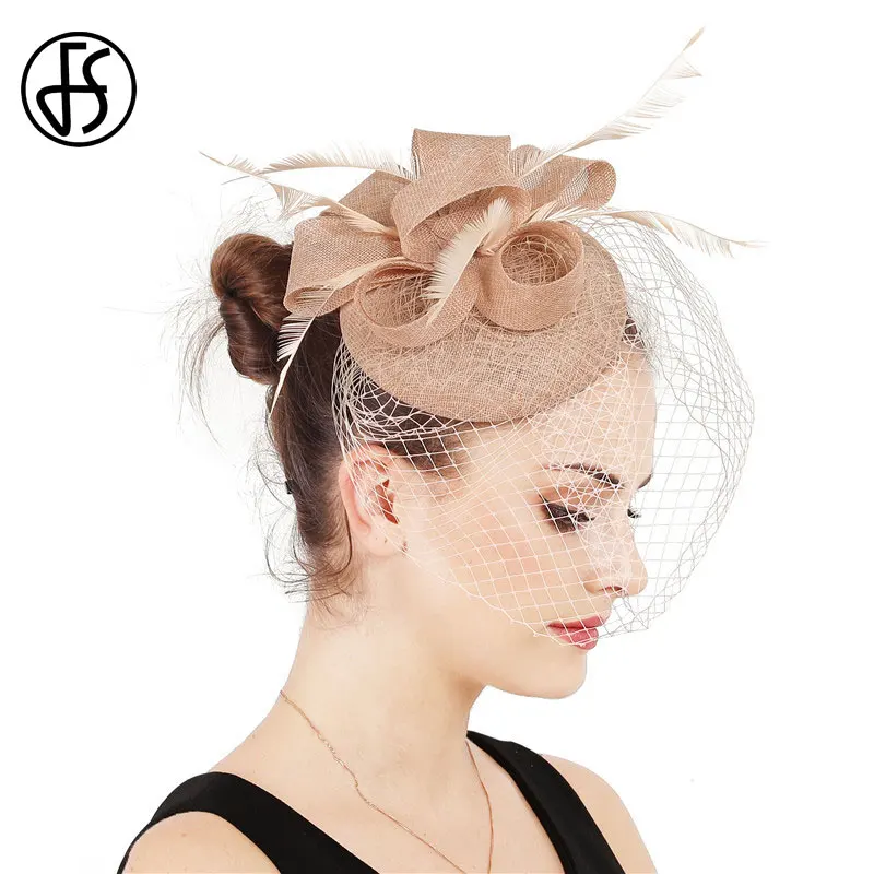 FS Для женщин вуаль дот Шапки увлекательный Sinamay база для волос заколка шляпка