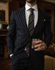Мужские костюмы для выпускного вечера, облегающий классический черный блейзер и брюки в полоску, 2 предмета (пиджак и брюки)