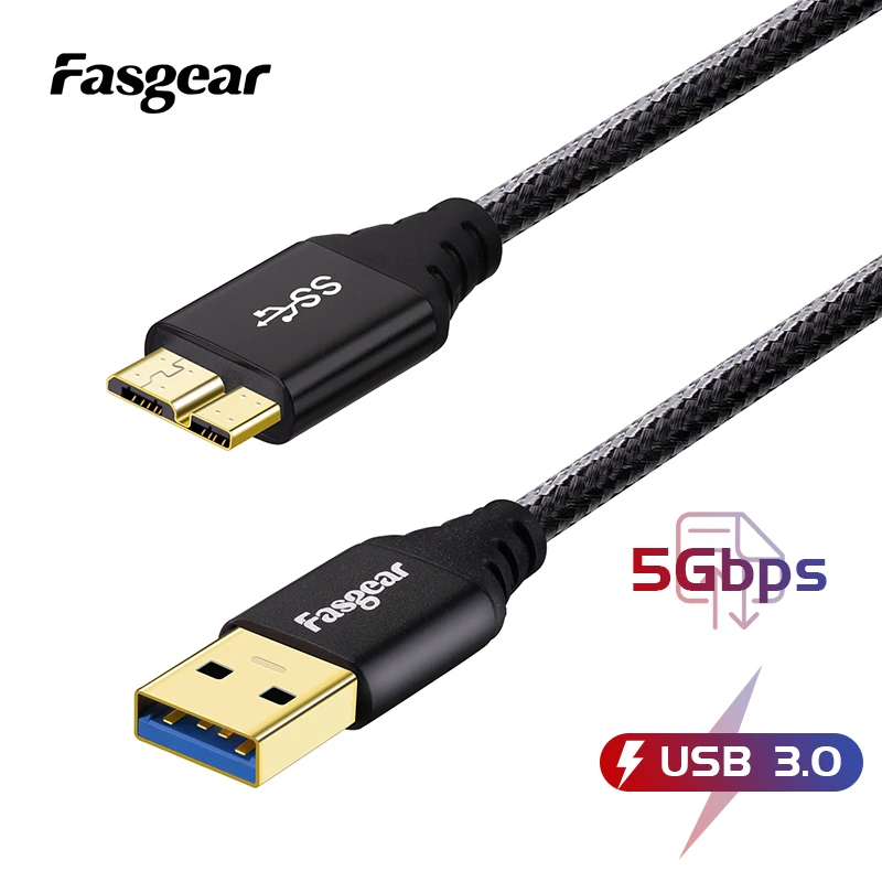 Кабель Fasgear Micro USB 3,0 для типа A 5 Гбит/с, быстрая передача данных, кабель для быстрой зарядки для Samsung Galaxy S5 Elements, шнур для жесткого диска