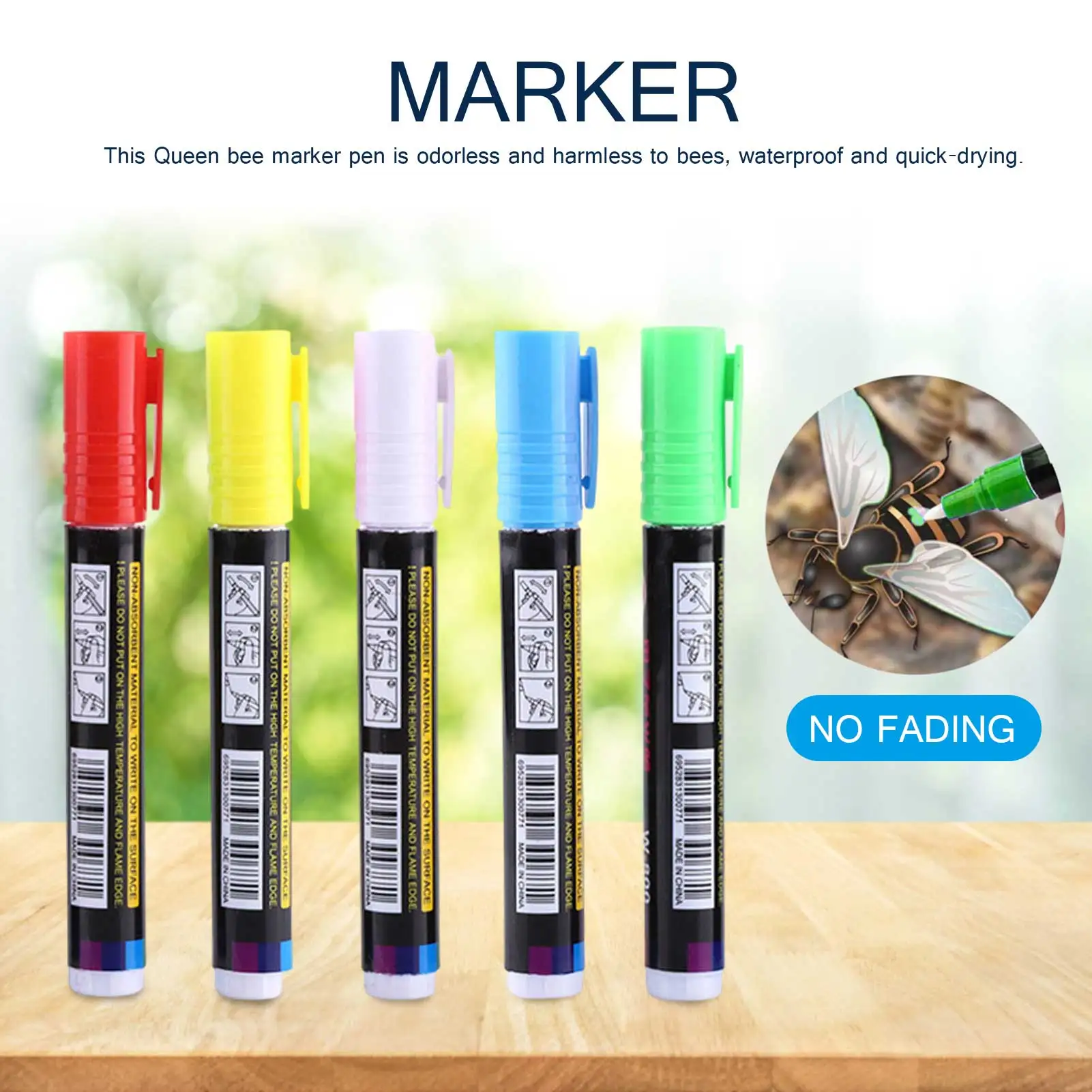 

1 Pcs Queen King Bee Marker Highlighter Pen 5 Colors Queen Bee Marking Pen Bevel Paintbrush Garden Beekeeping Tools