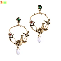 kshmir retro pearl flowers bird branches earrings retro exaggerated jewelry earrings womens earrings with rounded branches