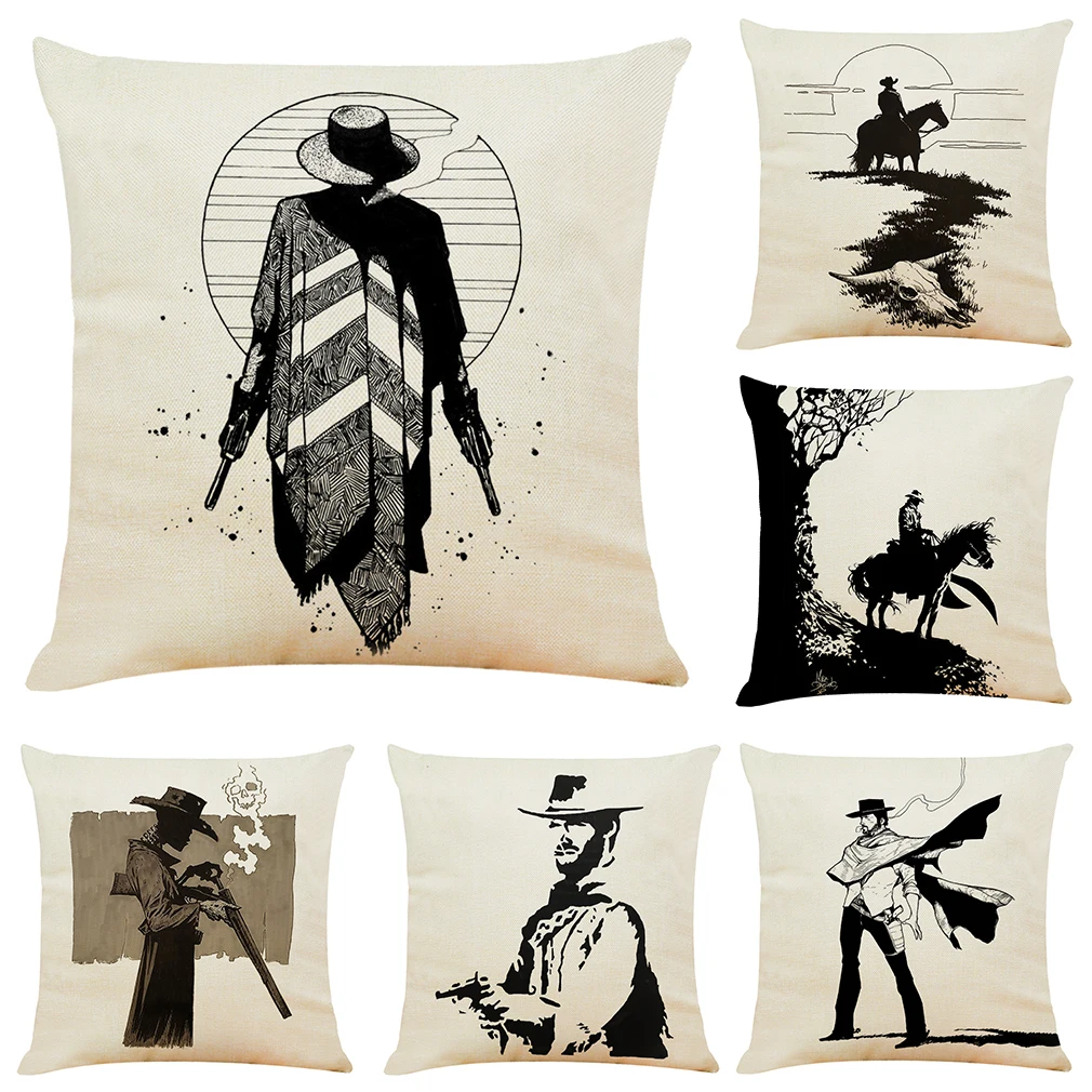 

Cowboy Cushion Cover 45x45cm Hoga Decorative Pillow funda cojines housse de coussin Kissenbezug Black Pillow Cover for Sofa Car