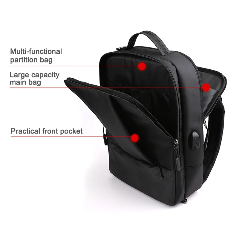 

Fashion Men Backpack Bag Large Capacity Zipper USB Charging Port For Laptop Travel Business Casual Backpack Men Mochila