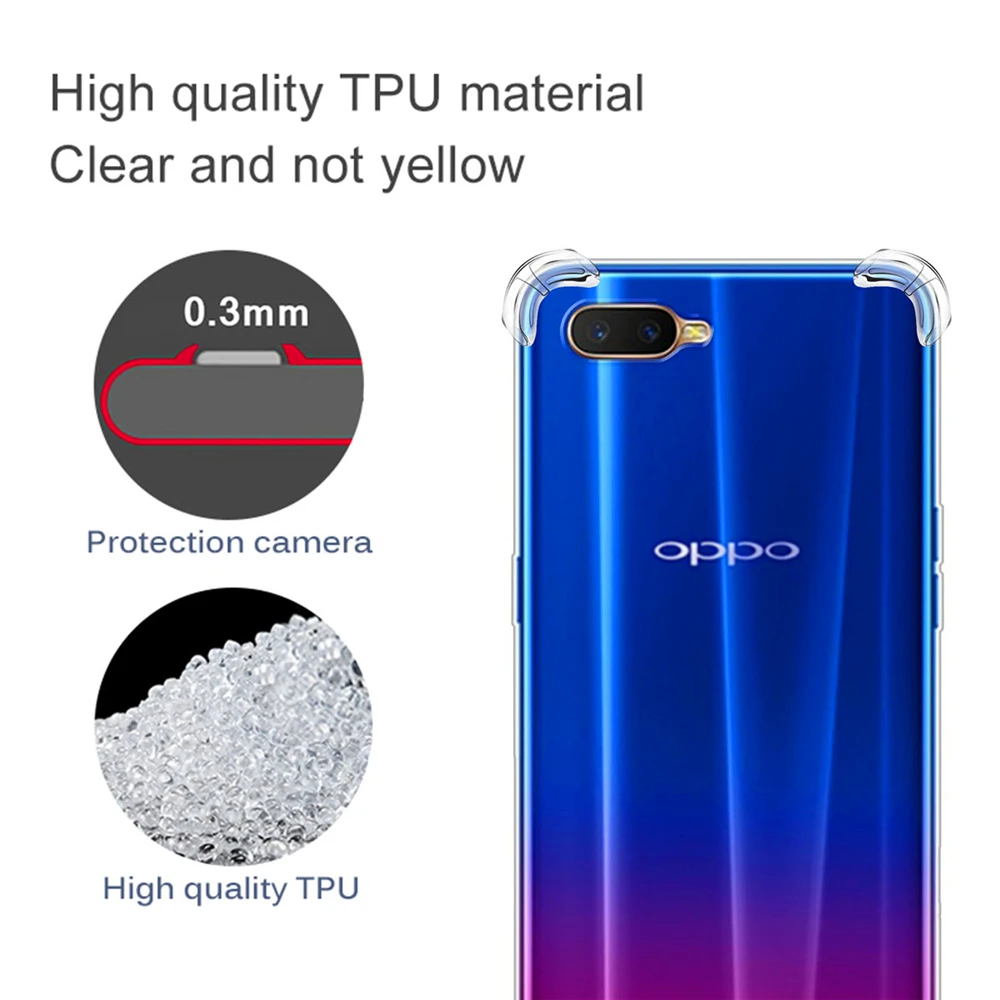 For Oppo K1 R9 R15 F5 A83 A7 A5 Back Case Ultra Slim Fit Transparent Soft TPU Phone Anti-Scratch Protective Cover with Lanyard |