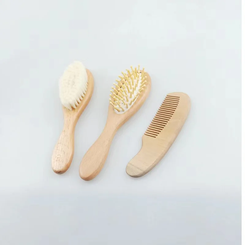 

Baby wooden comb natural wooden newborn natural wool hair comb baby head massager portable children bathing comb