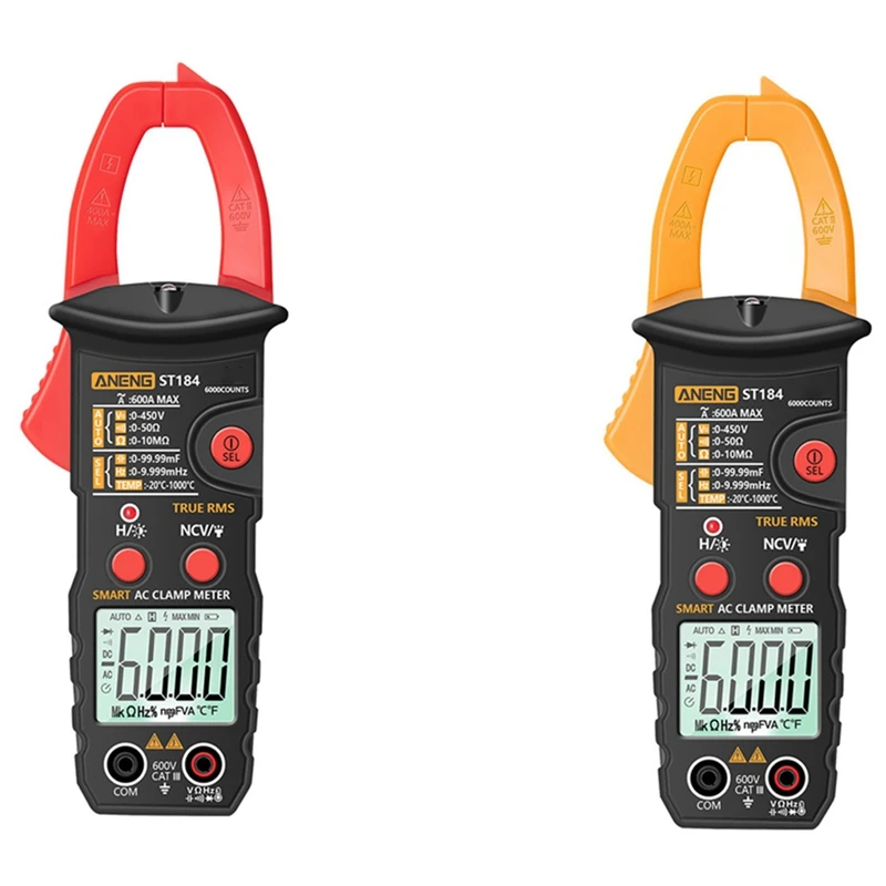 

ANENG 2 Set ST184 Digital Multimeter Clamp Meter True RMS 6000 Counts Measuring Testers AC/DC Voltage, Red & Yellow
