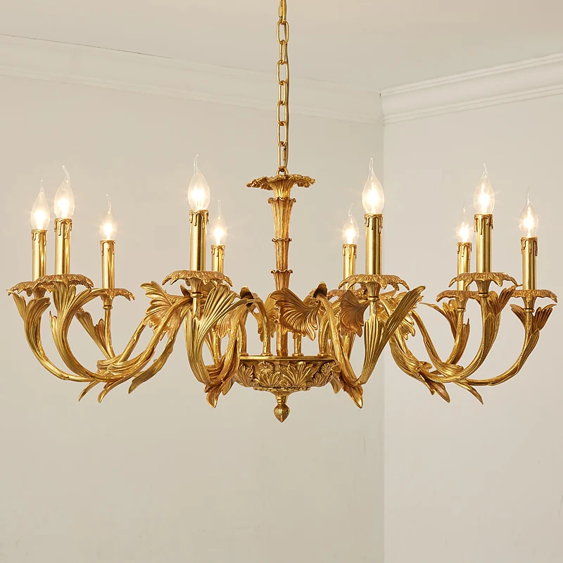 Вилла дом Золотые светодиодные свечи люстры Делюкс все медные церковные лампы Led