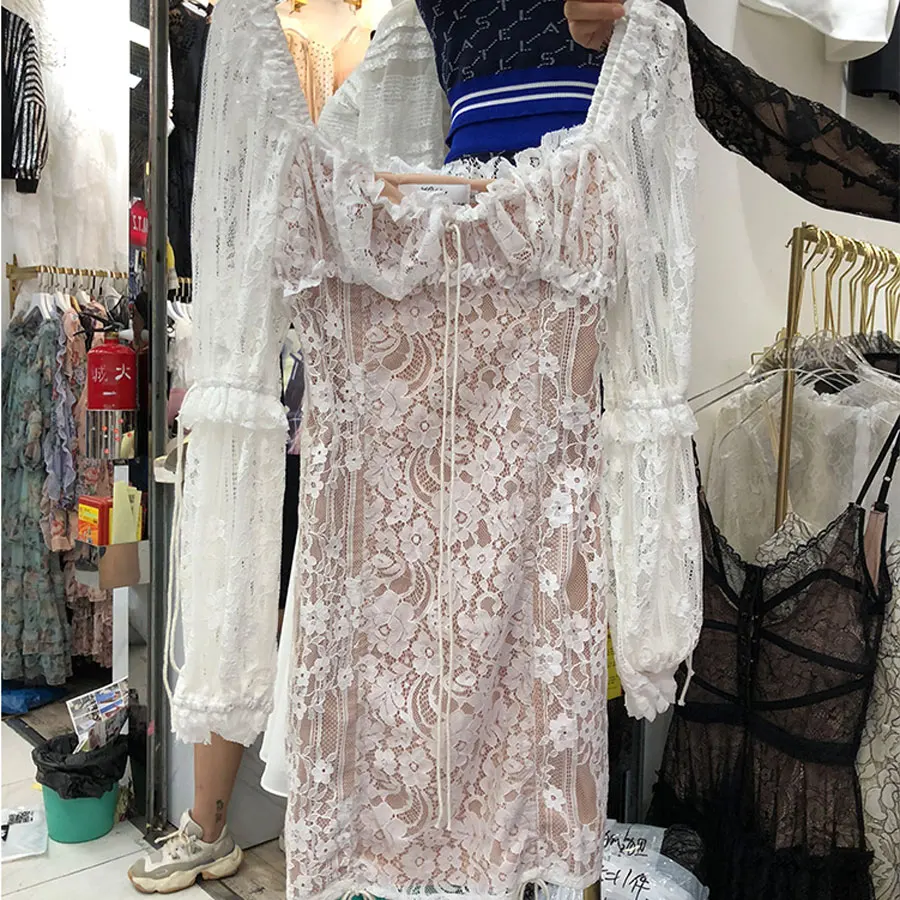 short sleeve Летнее сексуальное кружевное женское платье с вырезом и завязками, с вырезом лодочкой, с открытой спиной, с пышными рукавами, в стиле пэчворк, элегантное мини-платье - Цвет: short sleeve