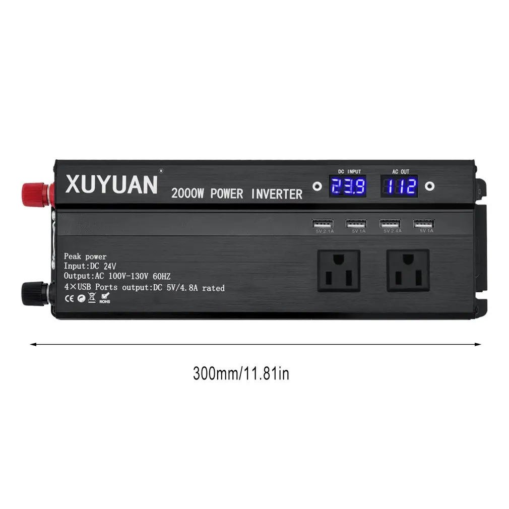 

LED Display Car Inverter 12/24V To 110V 2000W Peak Power Inverter Transformer Voltage Converter Charger Inverter US Plug