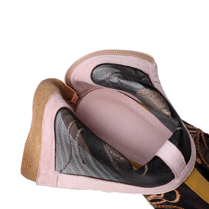 Женские сетчатые ботильоны Phoentin желтые Лоскутные ботинки из натуральной кожи с