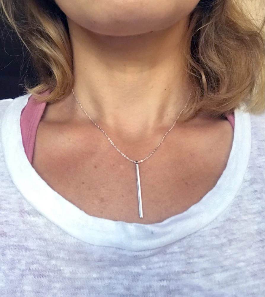 

Simple Classic Fashion Stick Pendant Necklace Hollow Girl Long Link Chain Square Copper Necklaces long Strip Jewelry for Women