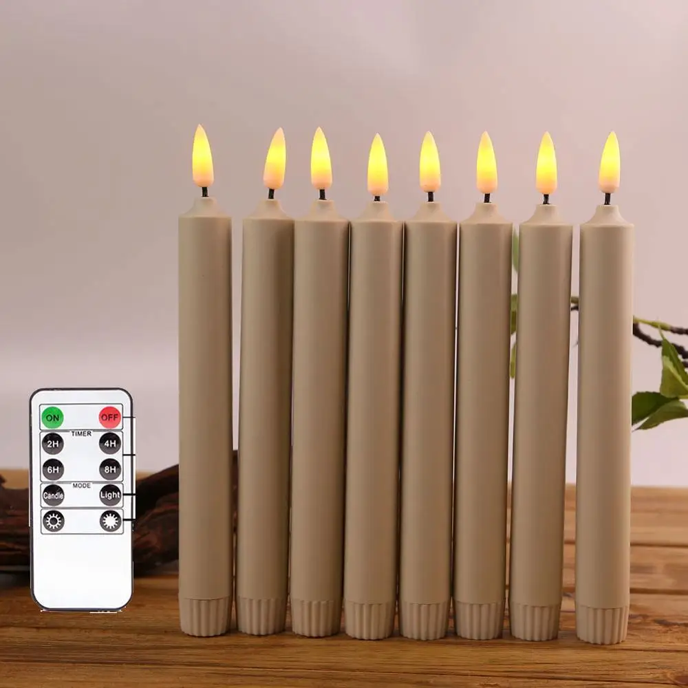 Pack of 10 Battery Operated LED Taper Candles With Remote,Timer Warm White Plastic Birthday Candlesticks For Christmas Window