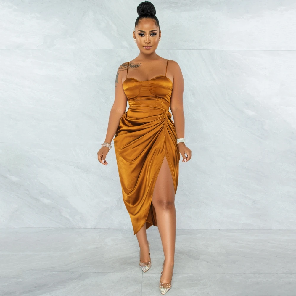 

Summer Pleated Dress Drawstring Spaghetti Straps Cowl Neck Backless Long Dresses For Women Party Sexy Vestidos 2022 Vestidos