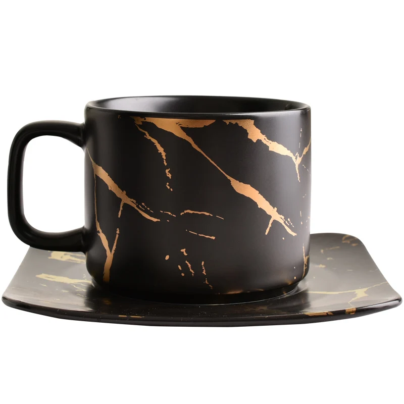 

Nordic Marble Mugs Coffee Cups Saucer Suit Cafe Tea Milk Water Cups Couple Ceramic With Dish Spoon Set Gift coffee Cups 250ml