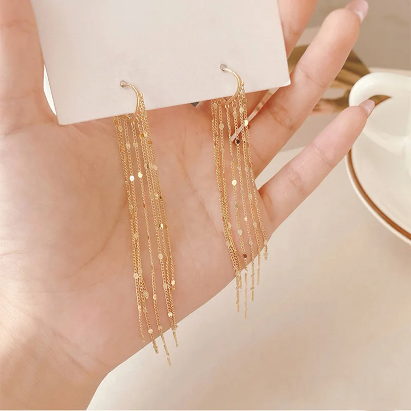 

Vintage Gold Color Long Tassel Drop Earrings For Women Heart Hoop Asymmetric Korean Earring Fashion Jewelry 2021 New