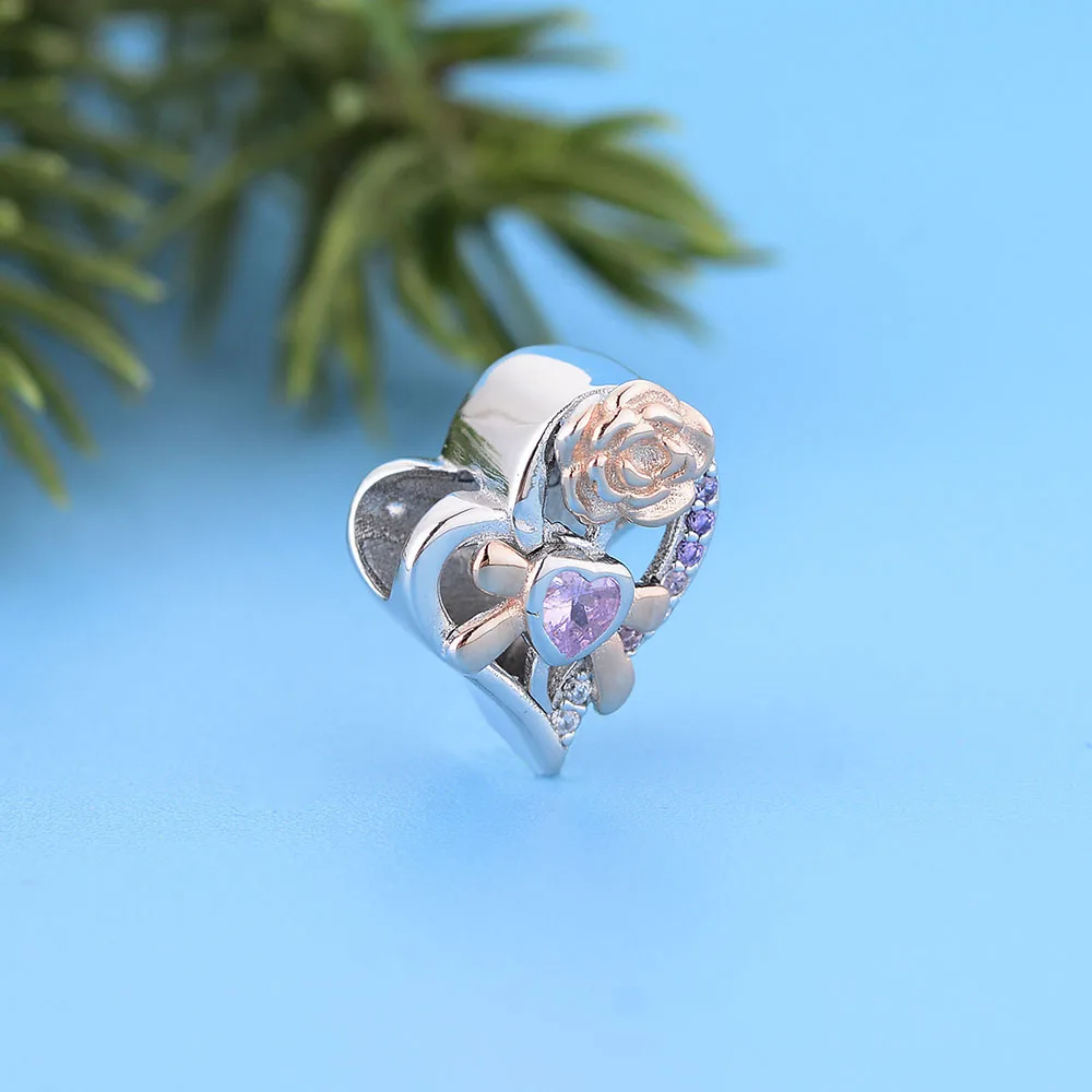 

Fit Original Charm Bracelet 925 Silver Rose Flower Pink CZ I Love You To The Moon And Back Bead For Making Women Berloque 2021