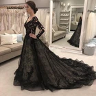 Женское свадебное платье со шлейфом It's yiiya, черное кружевное платье с длинным рукавом и V-образным вырезом на лето 2020