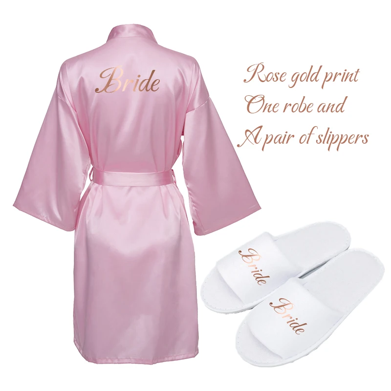 Satin Silk Robe & Slippers Bride Bridesmaid Robes Wedding Robe Dressing Women Robes Party Gifts Bridal Robe Bathrobe