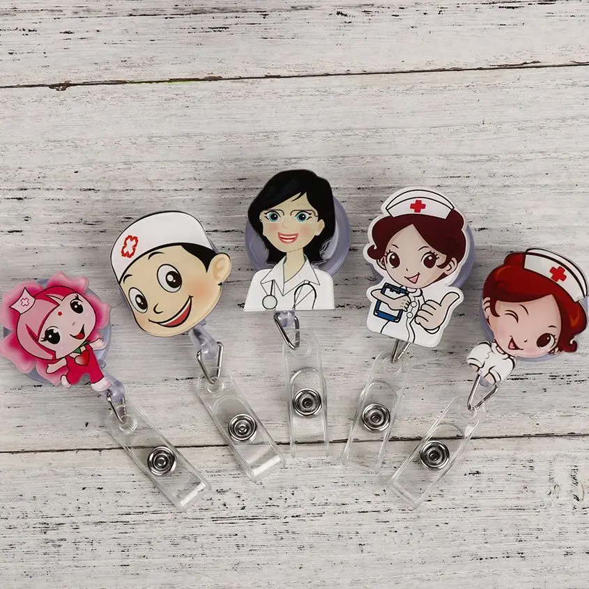 

Cartoon Mini Retractable Badge Reel Nurse Lanyards ID Name Card Badge Holder Clip Student Nurse Badge Holder Office Supplies