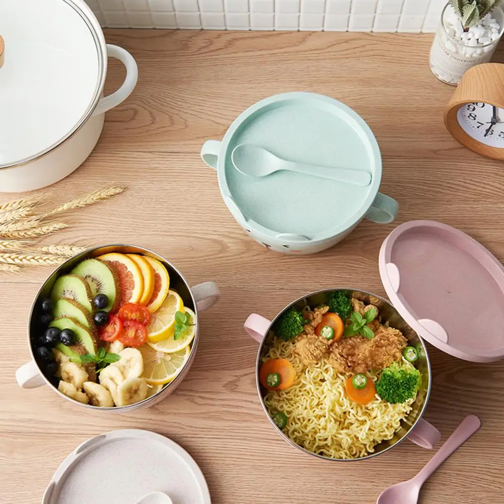 Милая миска для лапши с забавной ручкой из нержавеющей стали и ПП Пластиковый