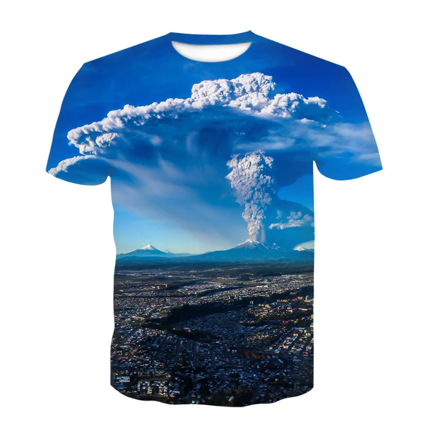 

2020 Novelty Volcano Eruption Pattern Printing 3d T-shirt Fashion Men's T-shirt Funny All-match O-neck Shirt Street T-shirt
