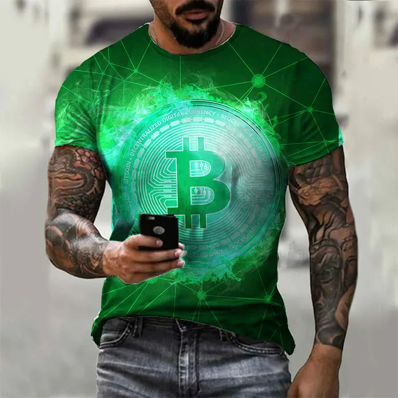 

Bitcoin Printing 3D T Shirt Men Fashion Pattern Loose O-Neck Short Sleeve Letter Tees Summer Street Style Casual Male Clothing