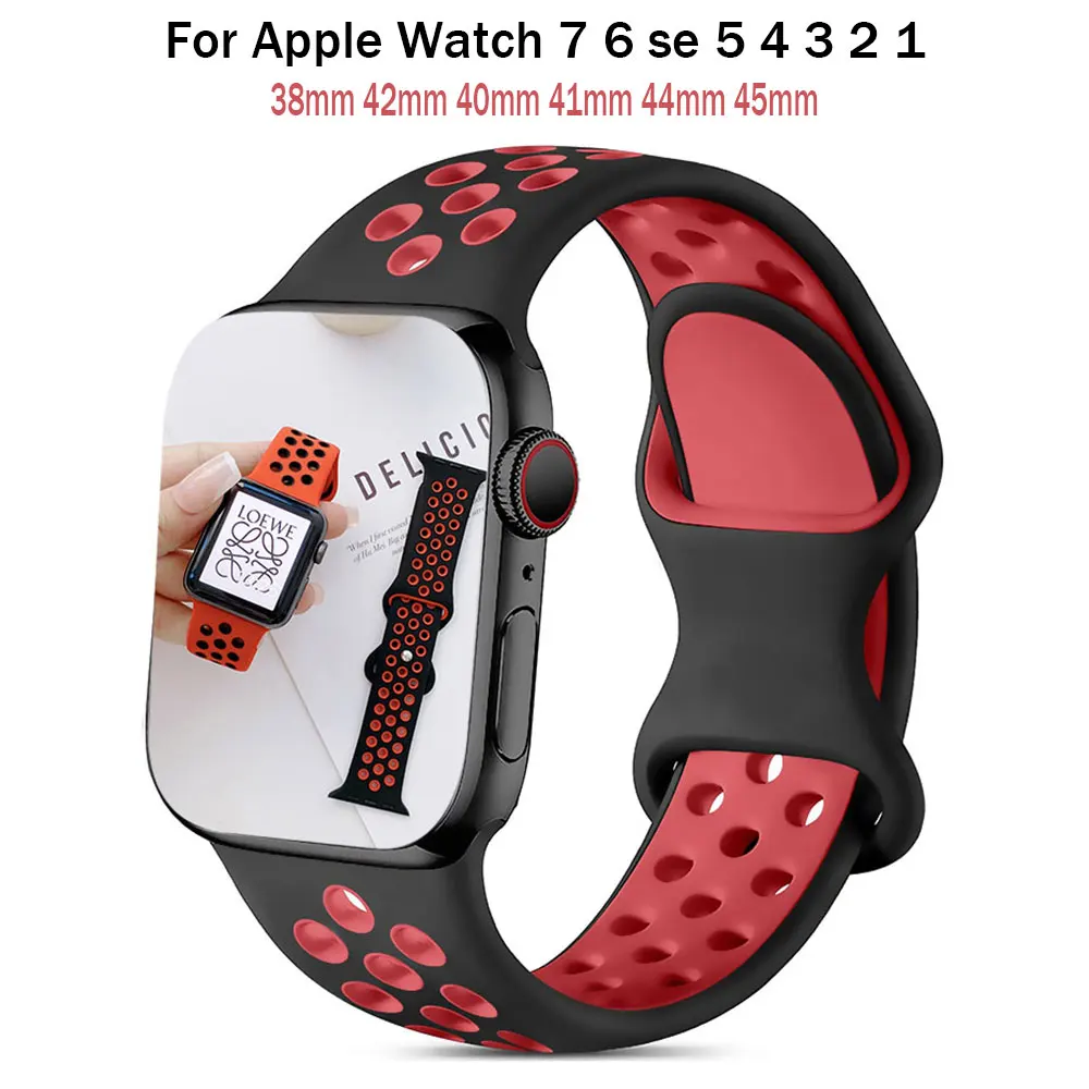

For Apple Watch band Silicone Strap For iWatch series 7 6 se 5 4 3 40 44 mm soft Breathable bracelet 44mm 45mm 41mm 38mm 42mm