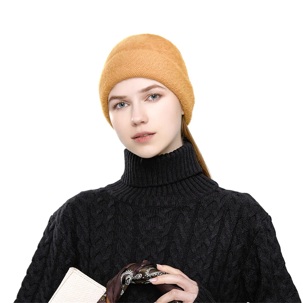 

Winter Dome Women's Cashmere Blended Knitted Hat Solid Color Double-Sided Hood Ear Protection Cold Hat Female Warm Woolen Hat