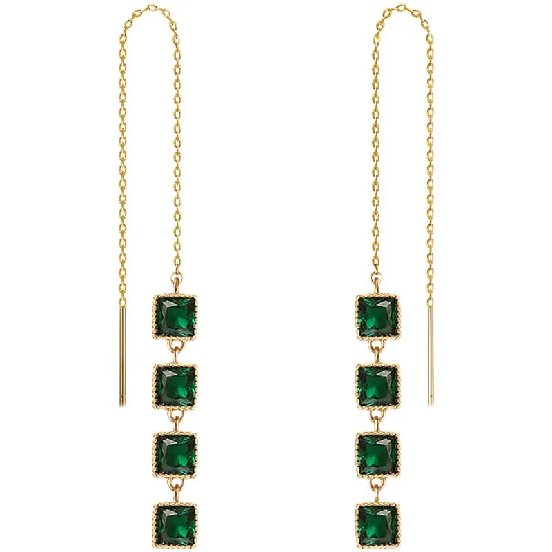 

YAOLOGE For Women Fashion Party Wedding Jewelry Square Emerald Crystal Tassel Drop Earrings Vintage Alloy Accessories 2021 New