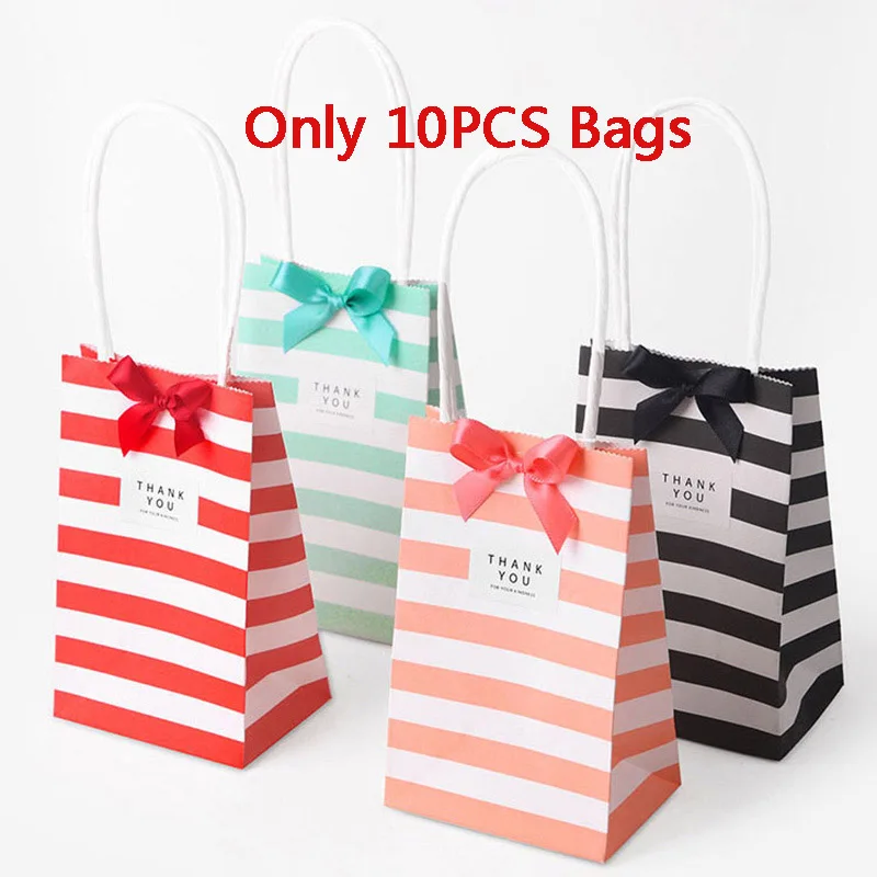 10 pcs multi 10 шт. бумажный подарочный пакет в полоску, упаковка для конфет, печенья, подарок, подарочная упаковка, крафт-бумага, Бонбоньерки для свадебной вечеринки, сумки для сладостей - Цвет: 10 pcs multi