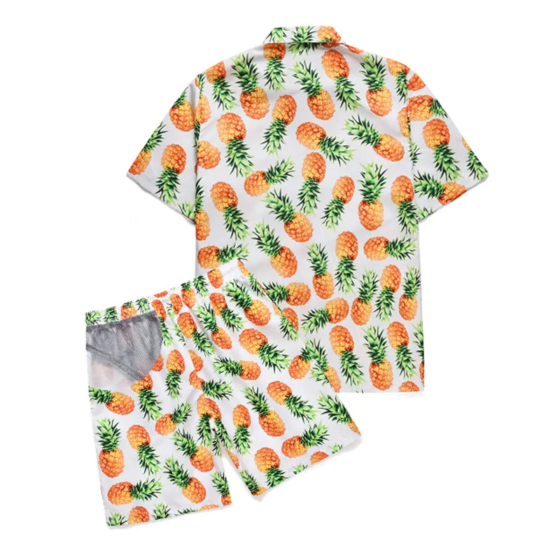 Повседневный костюм мужские Гавайские пляжные летние комплекты принт фрукт