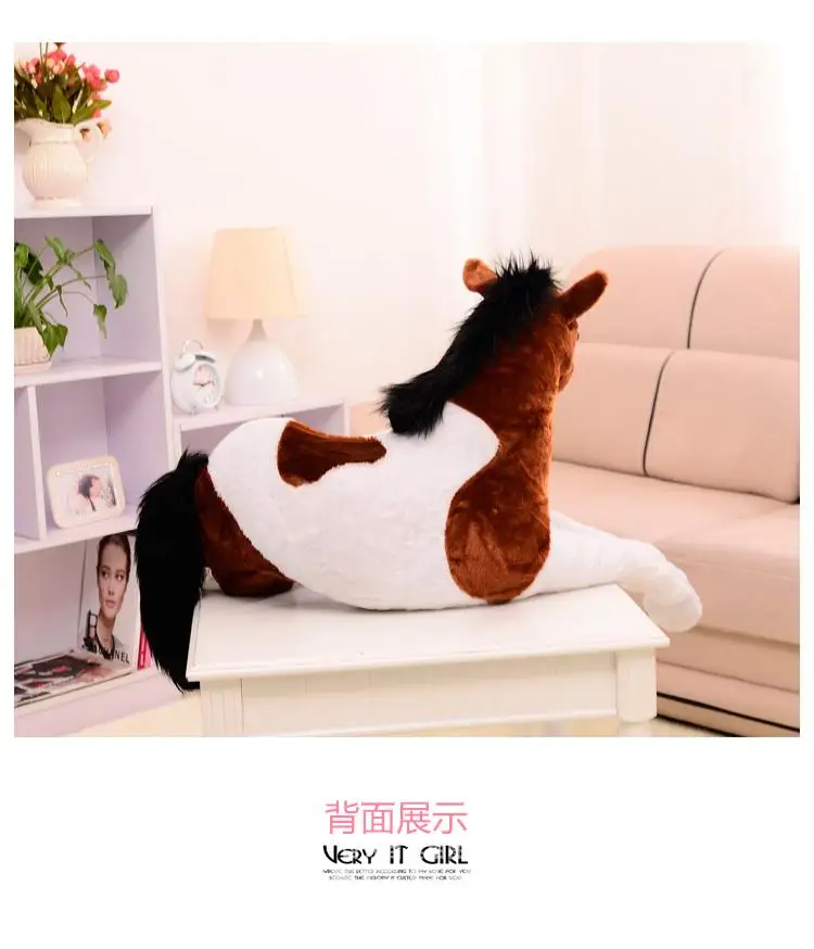 

90*50cm 2 Colors Simulation Big Horse Plush Doll Black and White Horse Stuffed Plush Toy Good Quality Large Doll for Adult