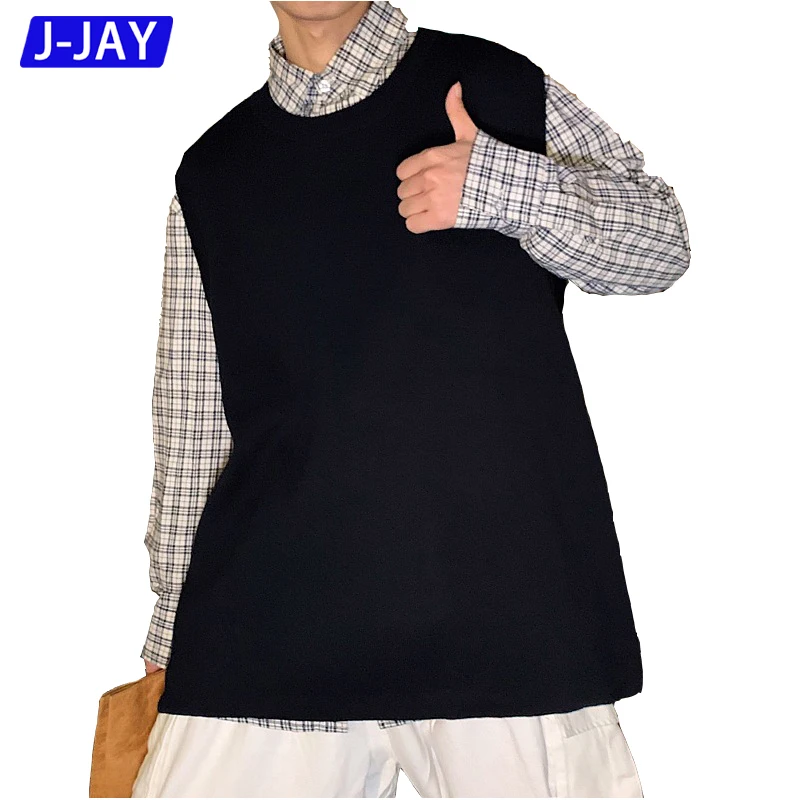 

J-Jay Brand 2021 New Spring And Autumn Men's Knit Sweater Vest Korean Style Trendy Round Neck Outer Wear Vest Loose