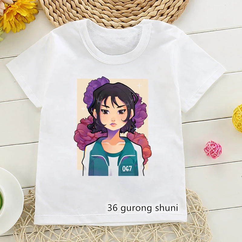 

Newly Girls T-Shirts Squid Game Jung Ho Yeon 067 Graphic Print Girls Clothes Fashion Trend Tee Boys T Shirts Summer Teen Clothes