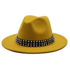 Фетровая шляпа с широкими полями для мужчин и женщин, вечерние шапки-трилби в британском стиле, черные, желтые