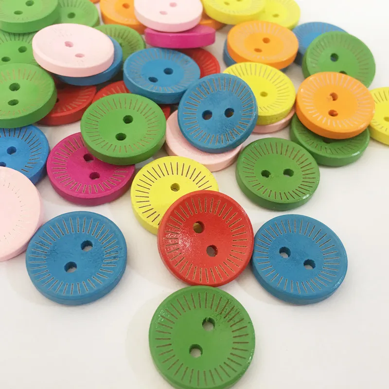 100 шт./лот разноцветные Круглые деревянные пуговицы с цветами для скрапбукинга