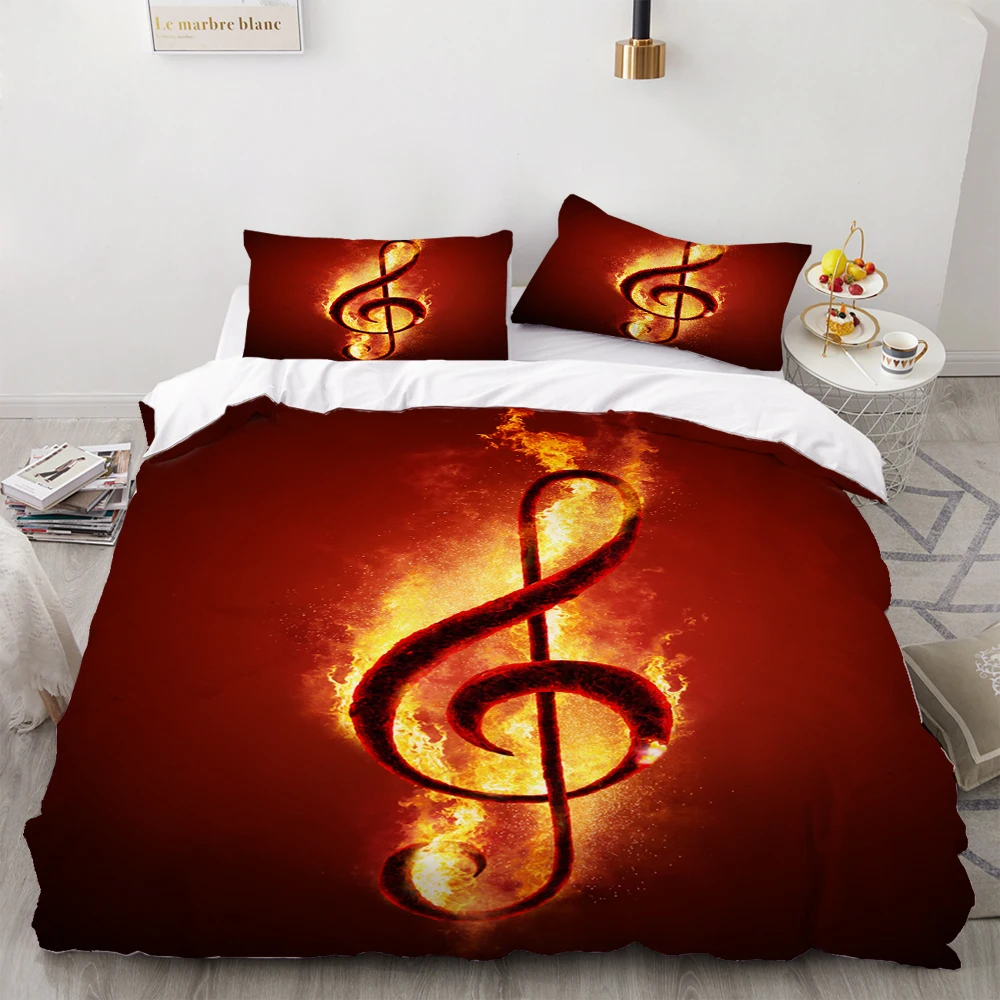 

Music Bedding 3 Piece Bedding Set Double Bed Quilt Pillowcase Cartoon Duvet Cover Kids Adult Beds Guitar Bed 3D Print Cover Set