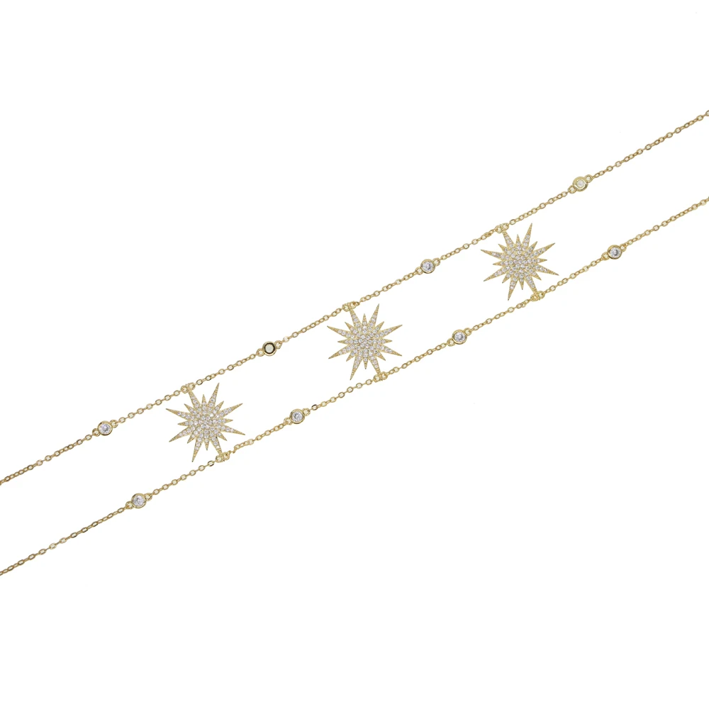 N088-G Starlight starburst, northstar, очаровательное колье, ожерелье, двойное, cz, станция, цепь, чокеры, элегантность, рождественский подарок, ювелирное изделие, мода - Окраска металла: N088-G