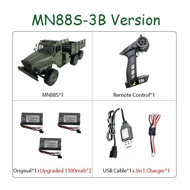 MN88S 1:16 6WD Green RTR 3 batteries
