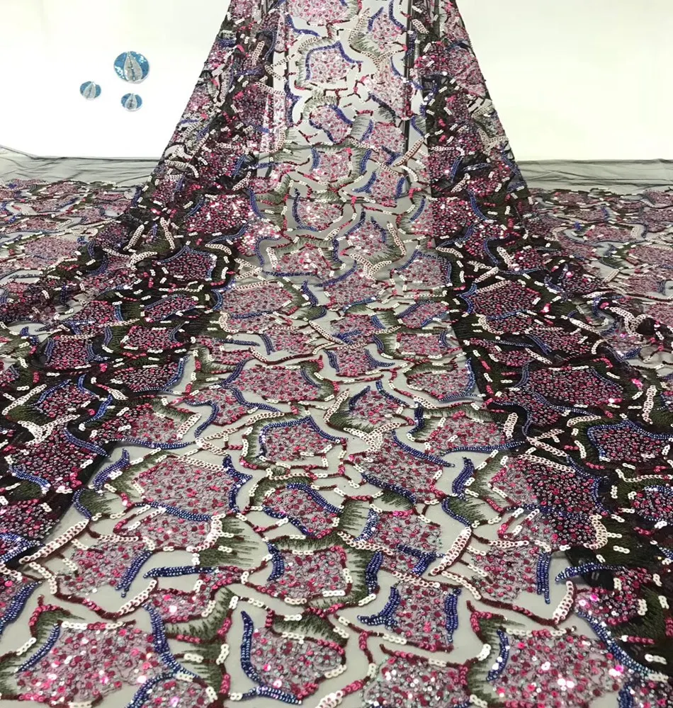 

Nigerian lace fabric 2020 beautiful color embroidery african french tulle lace fabric with sequins for party dress